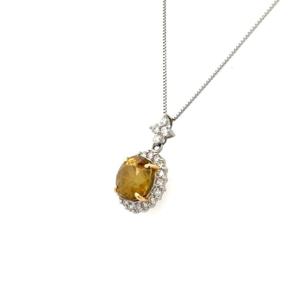 Mixed Cut 5.36 Carat Oval Sphene and RBC Diamond Platinum Pendant Necklace For Sale