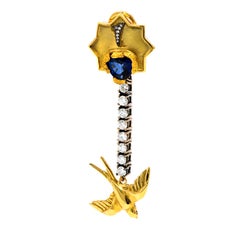 21st Century Pair Of Sapphires Birds Gold Diamonds Drop Earrings Omega