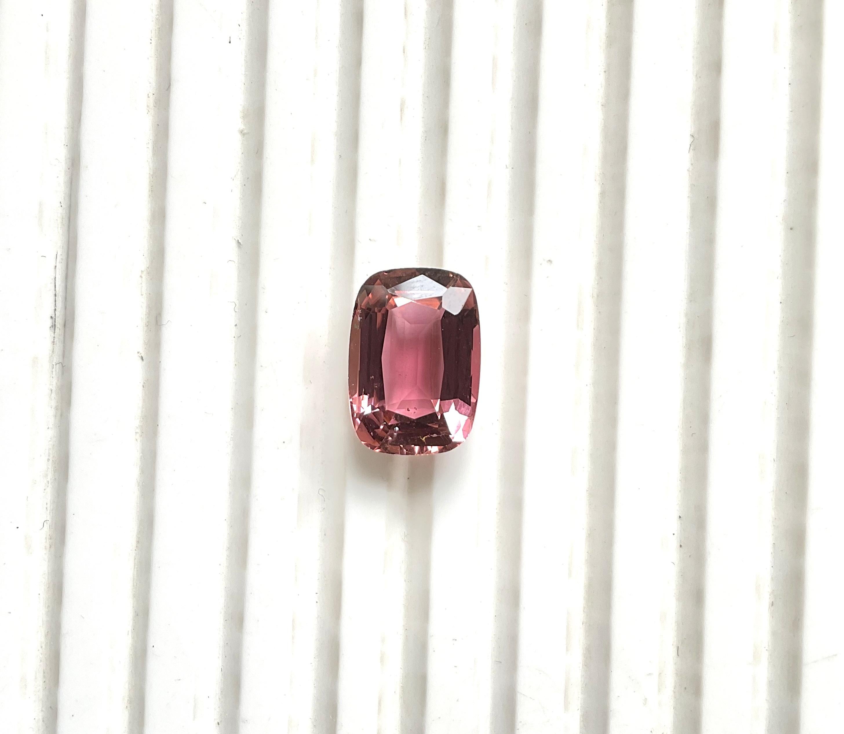 Women's or Men's 5.36 Carats Peach Pinkish Tourmaline Cushion Cut Stone For Jewelry Natural Gem For Sale