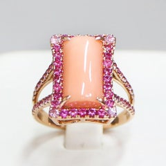 5.36ctw Natural Taiwan Coral & Sapphire Antique Art Deco Style Engagement Ring