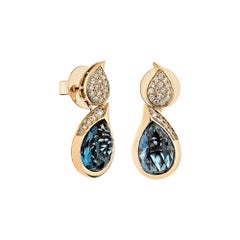 Sunita Nahata London Blue Topaz 5.36ct. Drop Earring in 18KRG With Diamond.