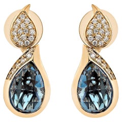 5.369 Carat London Blue Topaz Drop Earring in 18KRG With White Diamond.