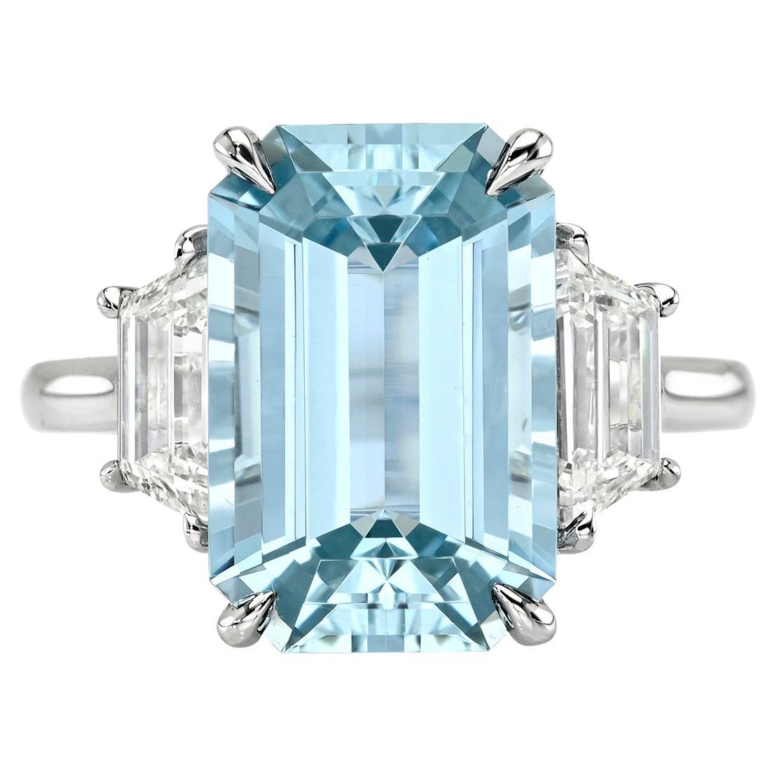 5,37 Karat brasilianischer Aquamarin im Smaragd-Schliff und Diamant-Verlobungsring aus Platin