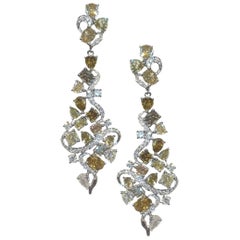 5.37 Carat of Yellow, Green and White Diamond Earrings