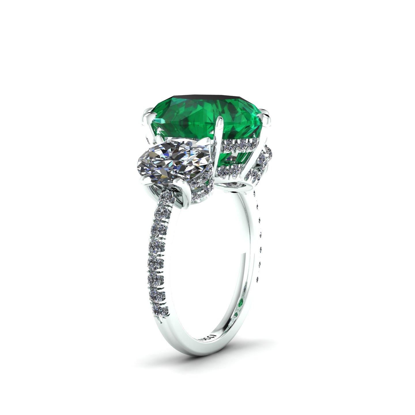 5.75 Carat Oval Emerald 2 Carat Oval White Diamonds Platinum 950 Ring In New Condition In New York, NY
