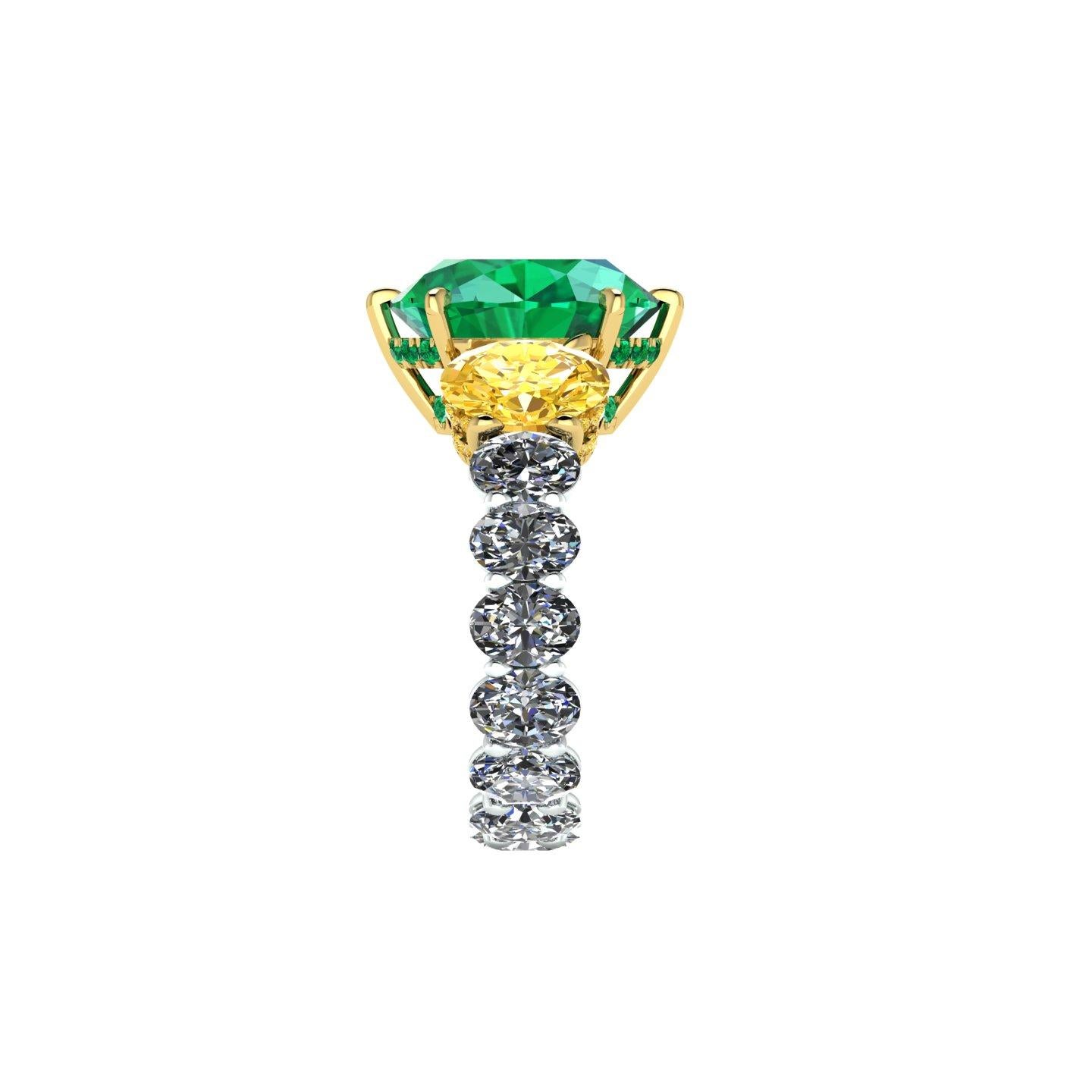 Contemporary 5.37 Carat Oval Emerald Yellow and White Oval Diamonds Platinum 18k Gold Ring