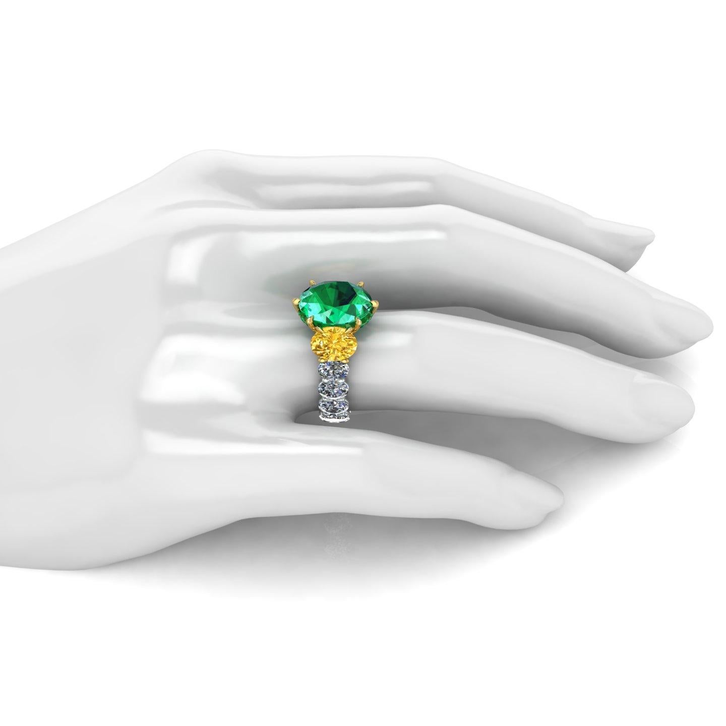 5.37 Carat Oval Emerald Yellow and White Oval Diamonds Platinum 18k Gold Ring 1