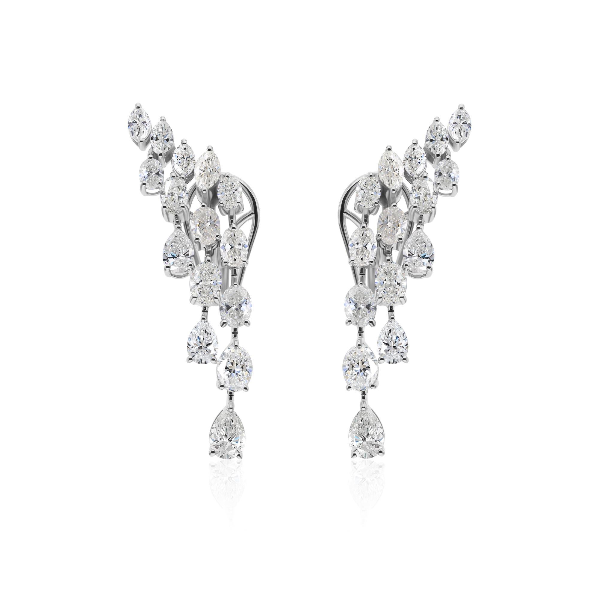 Pear Cut 5.37 Carat SI Clarity HI Color Multi Shape Diamond Earrings 14 Karat White Gold For Sale