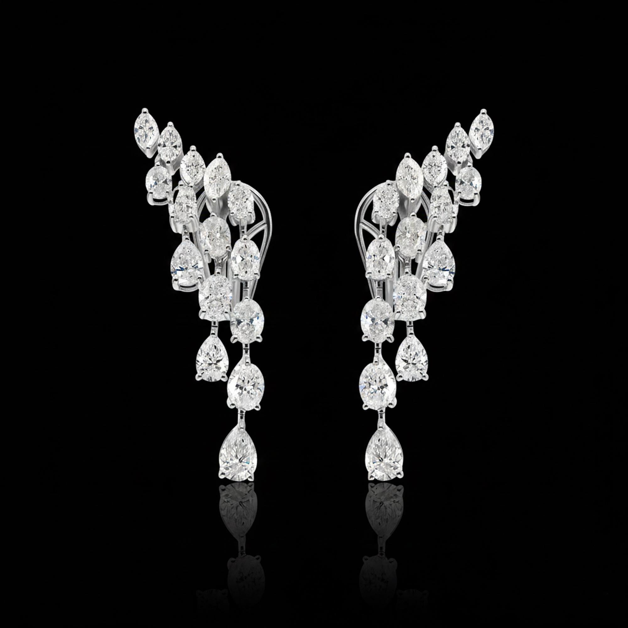 5.37 Carat SI Clarity HI Color Multi Shape Diamond Earrings 14 Karat White Gold For Sale 1