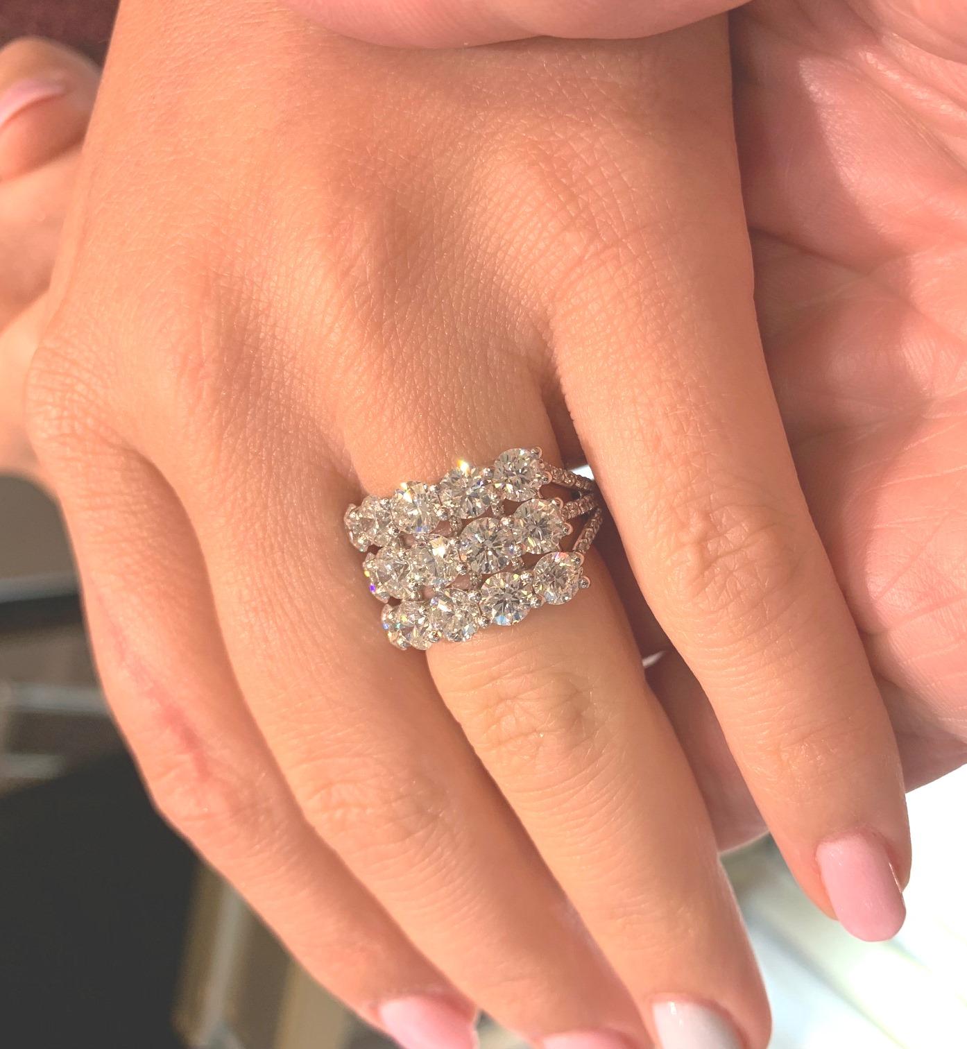 5.37 Carat Three-Row Diamond Ring In New Condition In Princeton, NJ