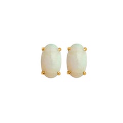 5.37 Carats Oval Cabochon Opal Stud Earrings, 14 Karat Yellow Gold