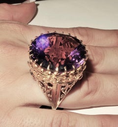 53.75 Carat Amethyst Gold Cocktail Ring Estate Fine Jewelry