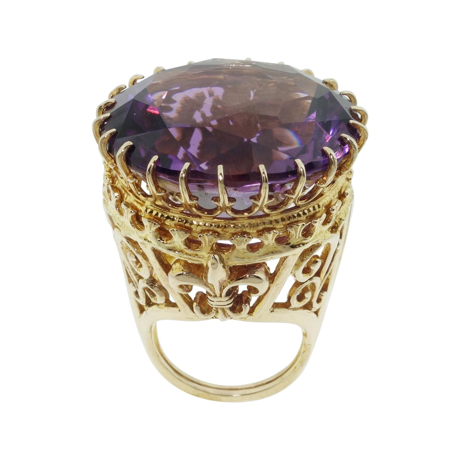 53.75 Carat Amethyst Gold Cocktail Ring Estate Fine Jewelry