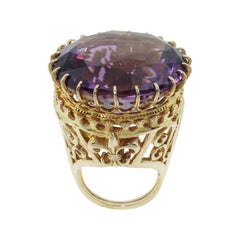 53.75 Carat Amethyst Gold Cocktail Ring Estate Fine Jewelry