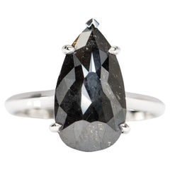 5.37ct Elongated Black Diamond Engagement Ring 14K White Gold R6292