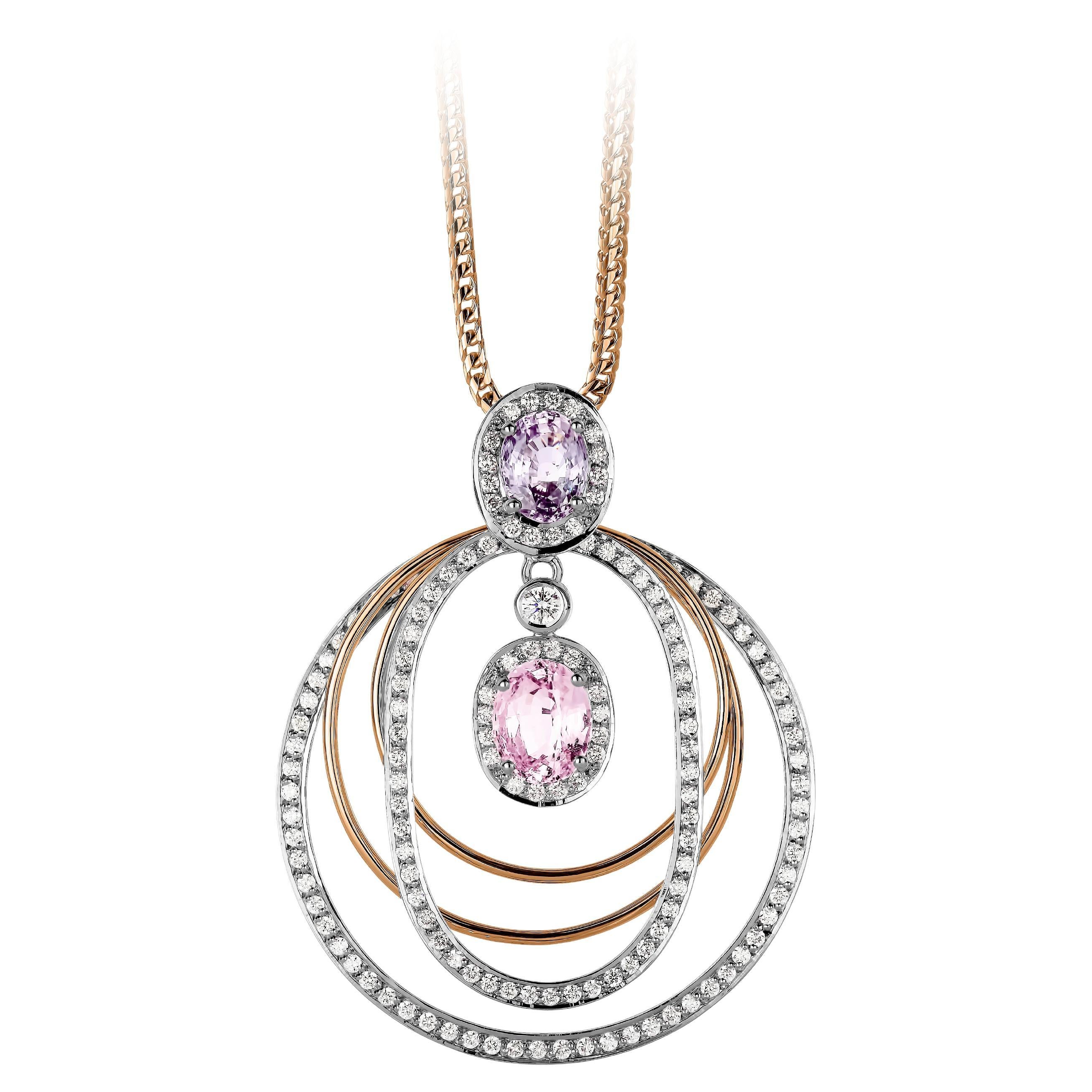 Halskette mit VS-F-Anhänger, 5,37 Karat rosa und lila Saphir und 1,56 Karat Diamant
