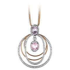 5,37Ct Pink and Purple Sapphire and 1,56Ct Diamond VS-F Pendant Necklace