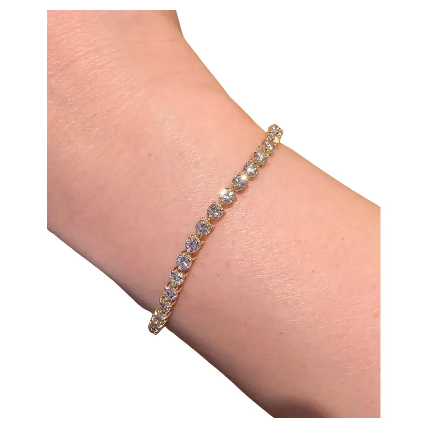 Bracciale tennis con diamanti rotondi da 5,37 carati in oro giallo 14k, 7 pollici