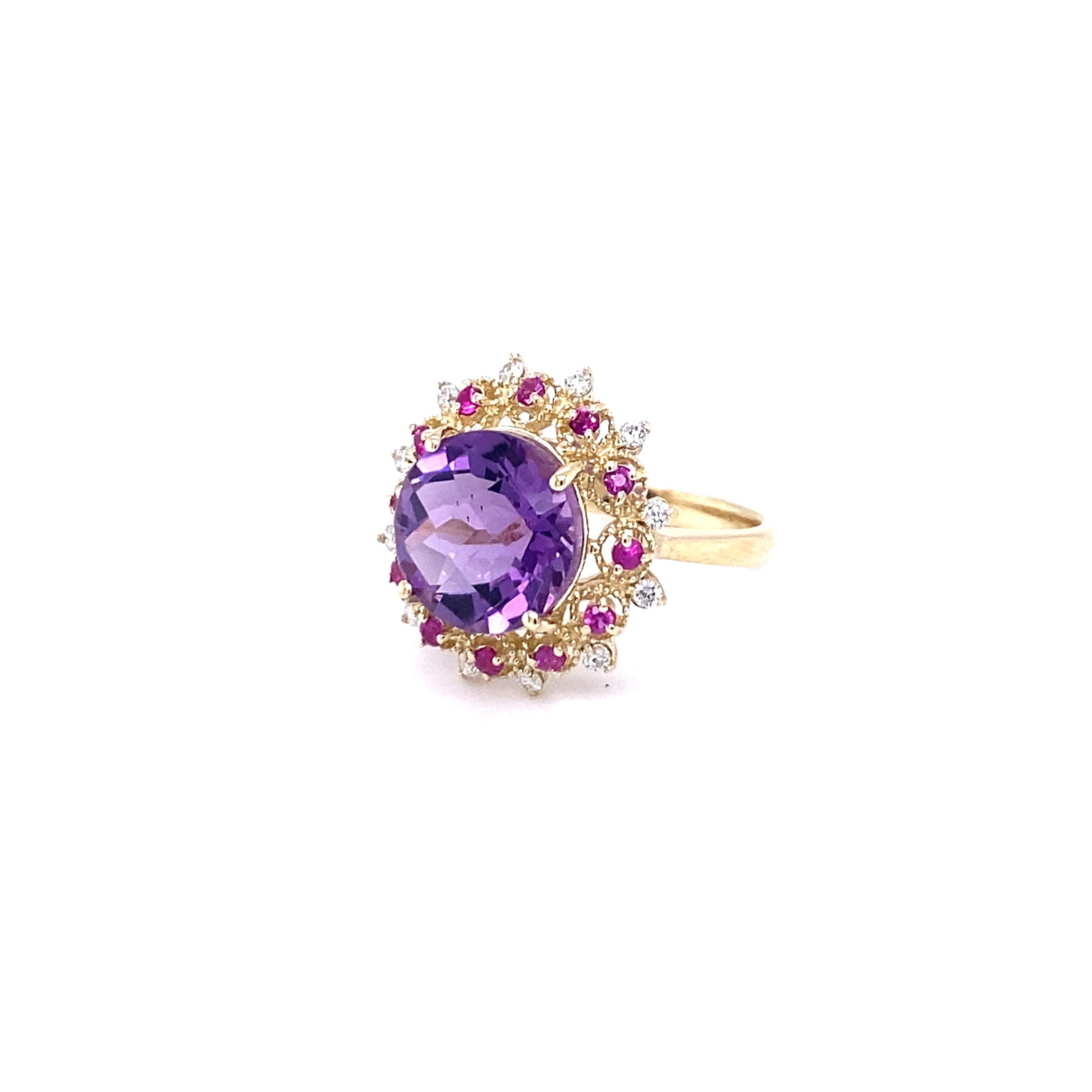 Contemporary Amethyst Pink Sapphire Diamond Yellow Gold Cocktail Ring For Sale