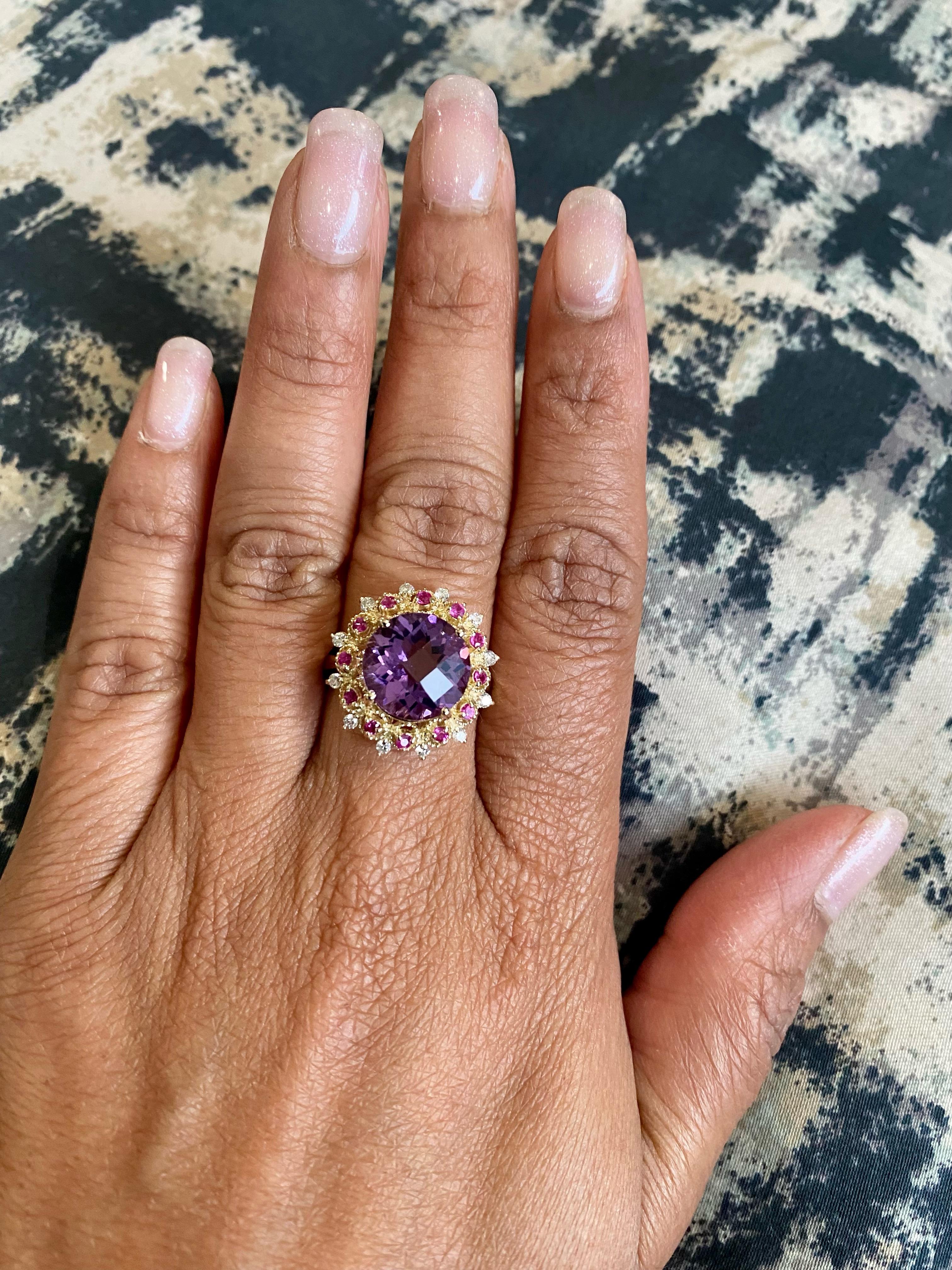 Amethyst Pink Sapphire Diamond Yellow Gold Cocktail Ring For Sale 1