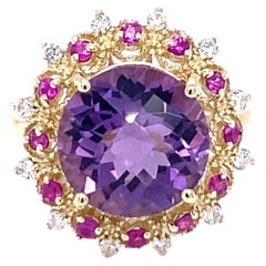 Amethyst Pink Sapphire Diamond Yellow Gold Cocktail Ring