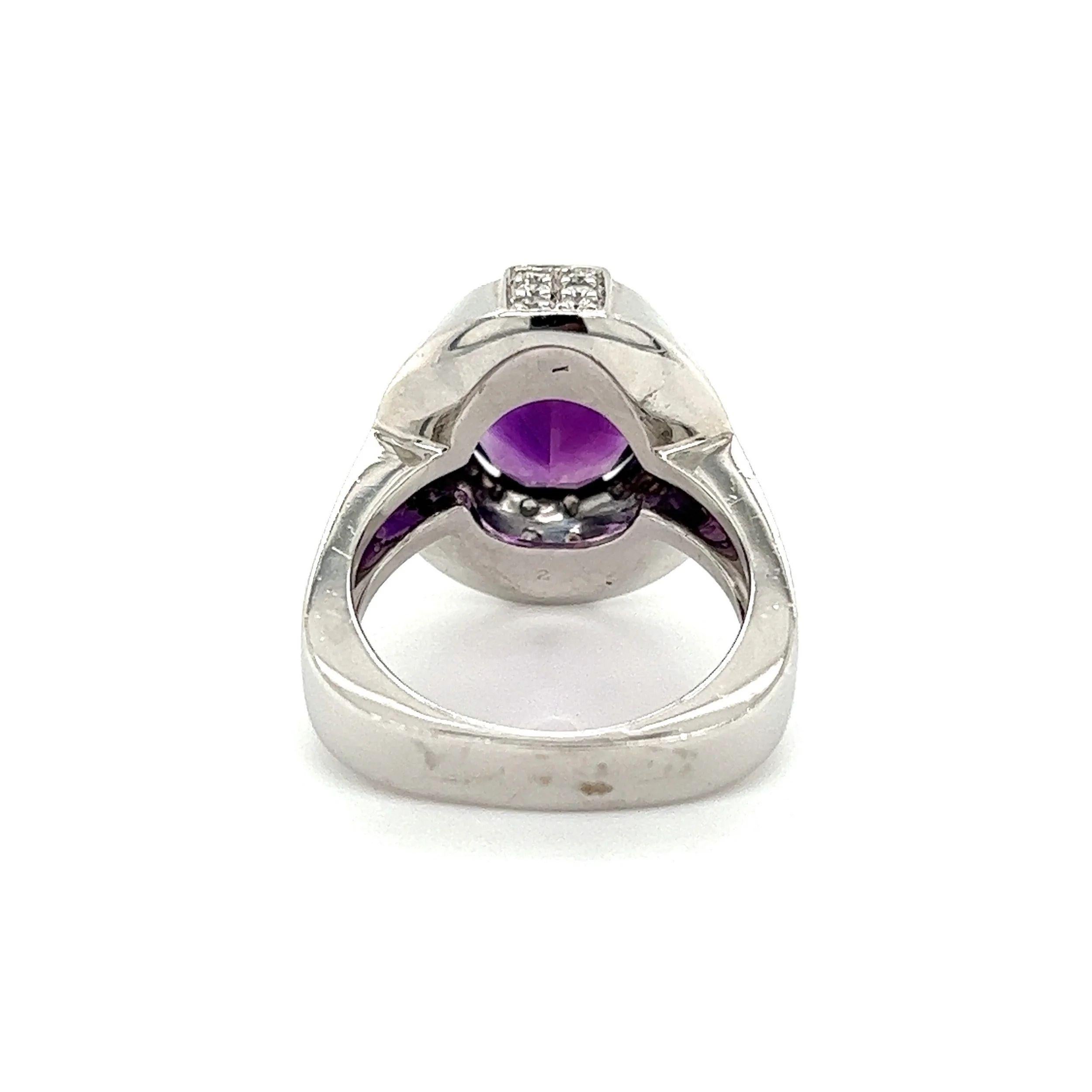 Modern 5.38 Carat Checkerboard Amethyst and Diamond Vintage Gold Ring For Sale
