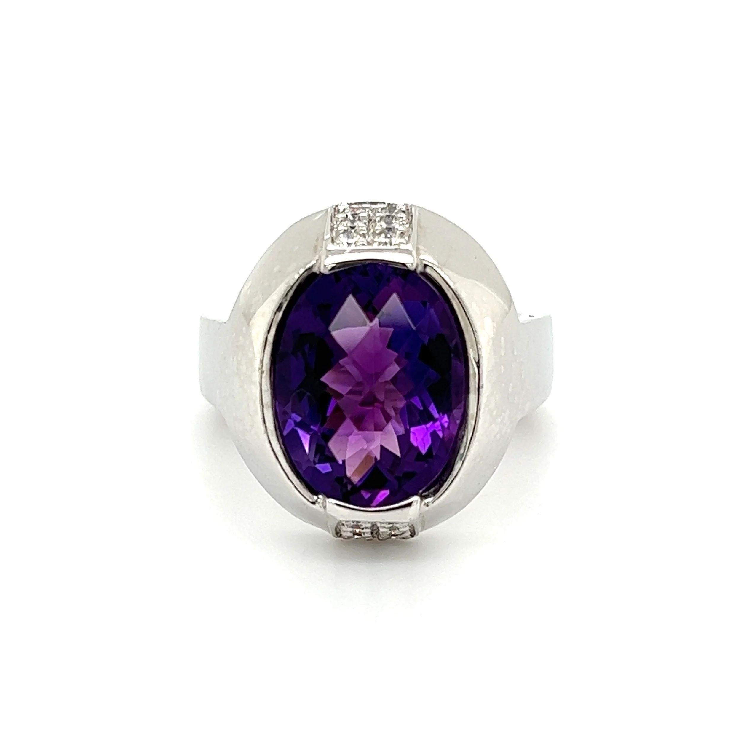 Mixed Cut 5.38 Carat Checkerboard Amethyst and Diamond Vintage Gold Ring For Sale