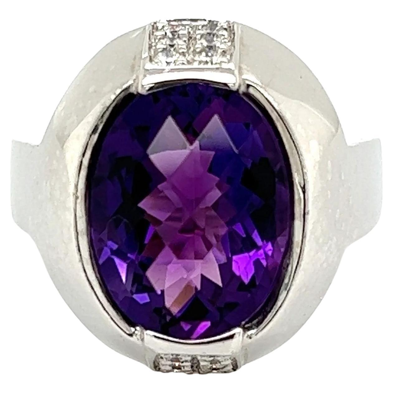 5.38 Carat Checkerboard Amethyst and Diamond Vintage Gold Ring For Sale