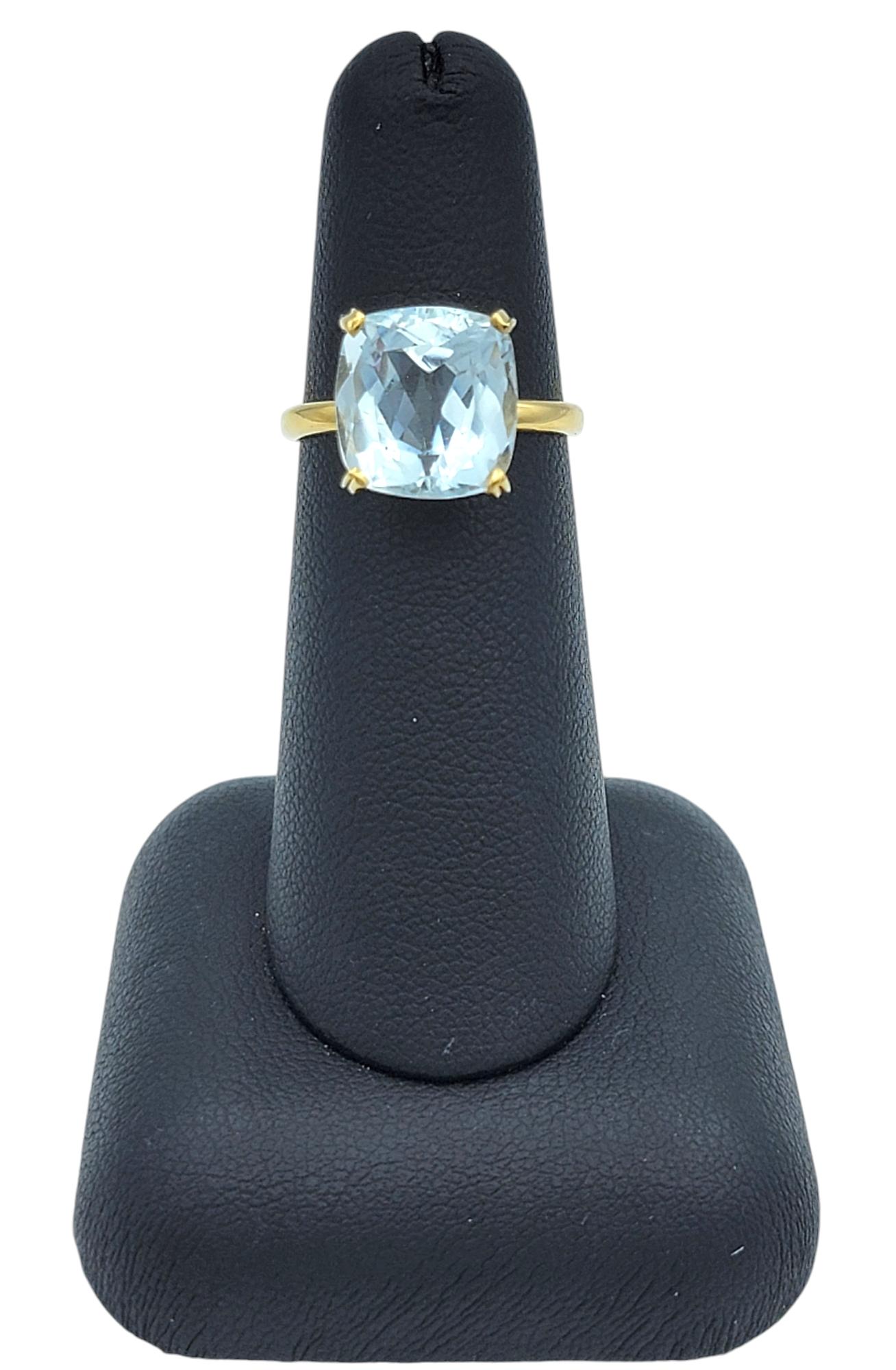 5.38 Carat Cushion Cut Aquamarine Solitaire Ring in 18 Karat Yellow Gold For Sale 5