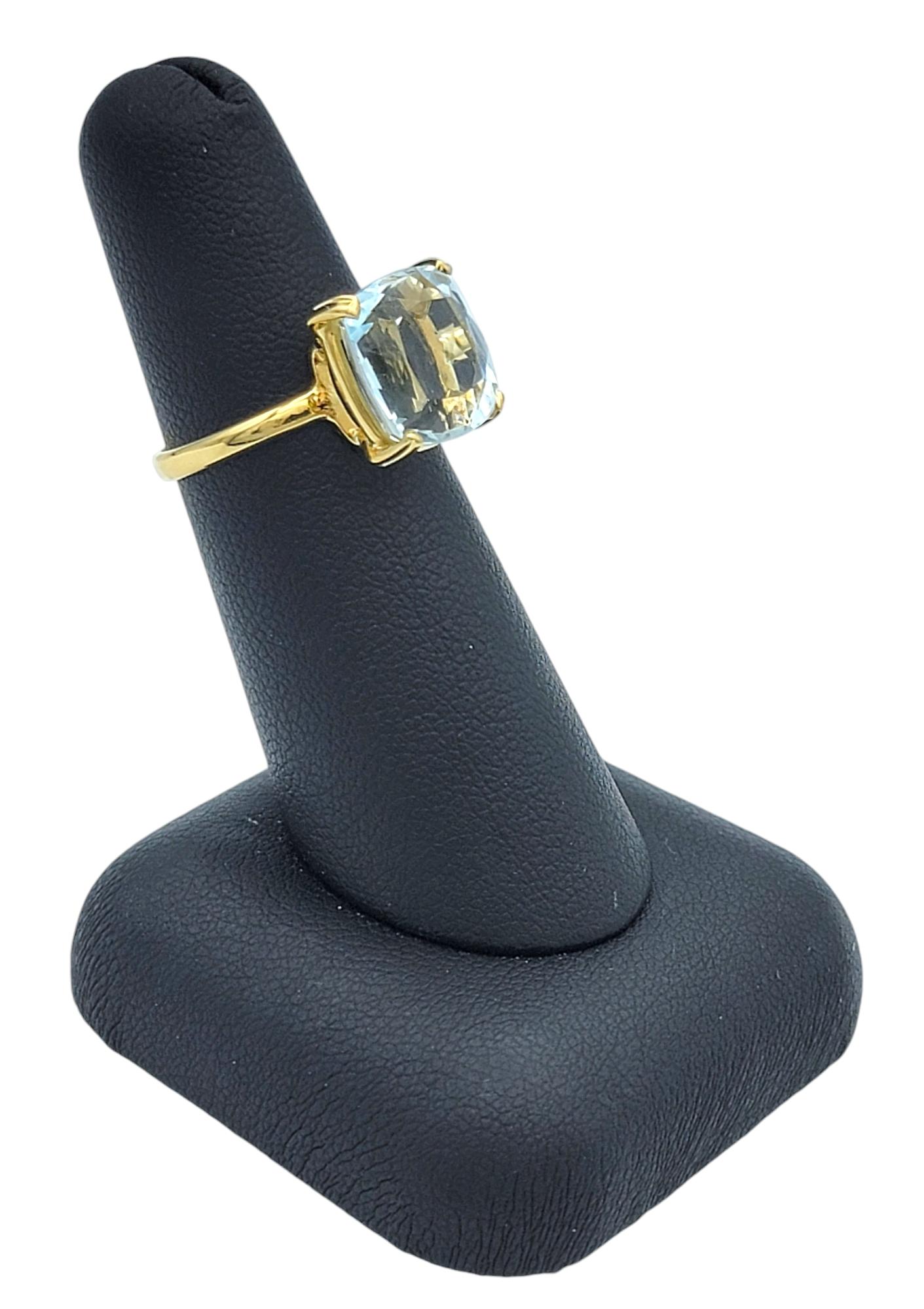 5.38 Carat Cushion Cut Aquamarine Solitaire Ring in 18 Karat Yellow Gold For Sale 6