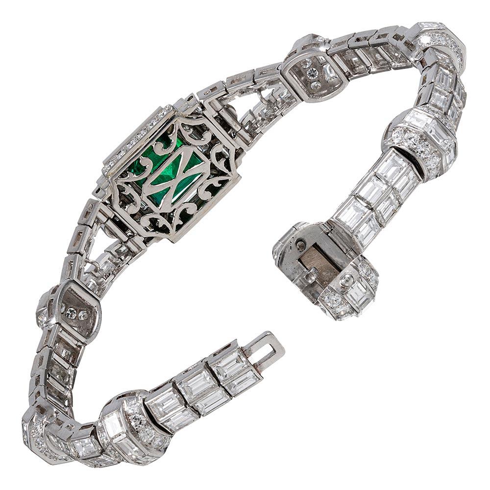 Baguette Cut 5.38 Carat Emerald and Diamond Bracelet