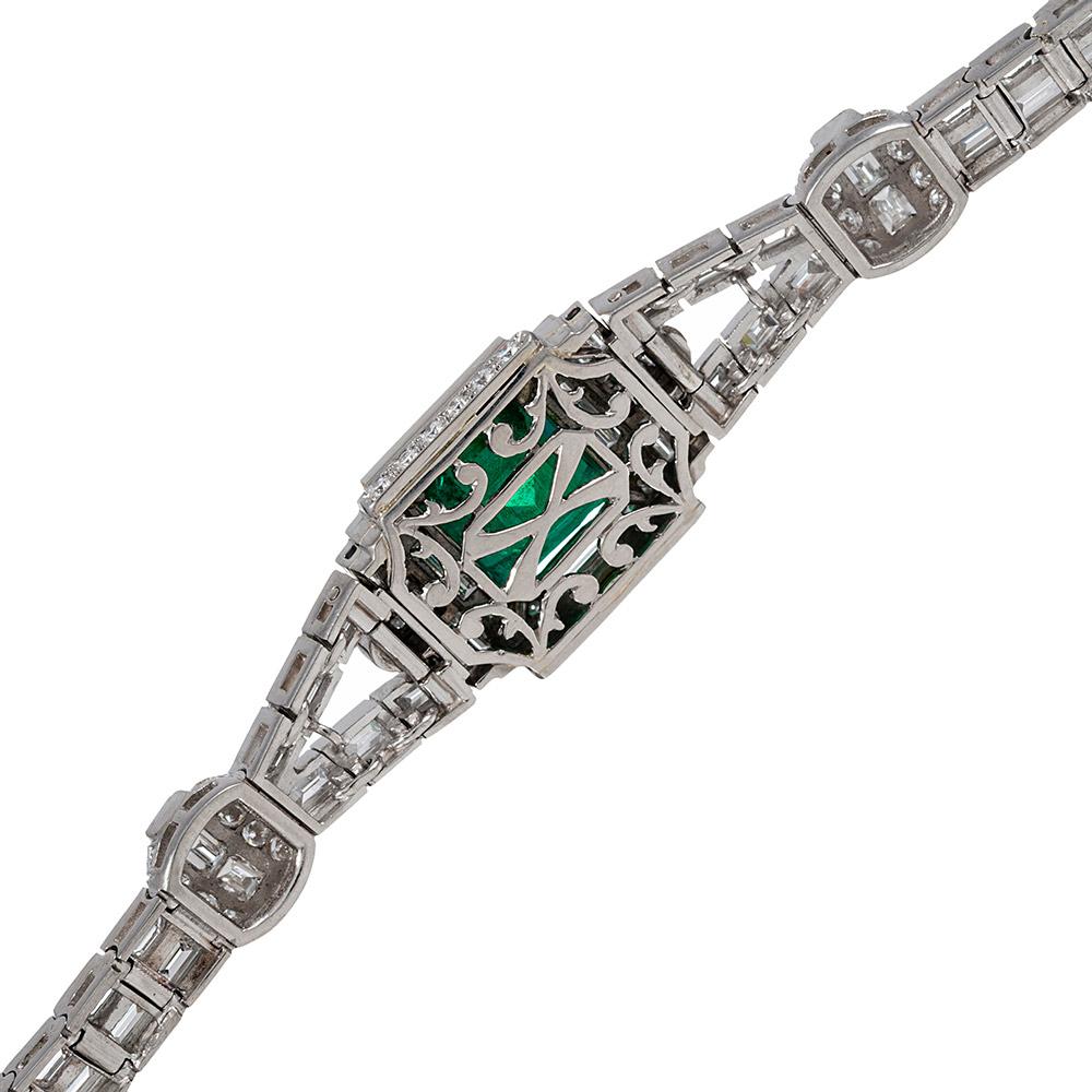 5.38 Carat Emerald and Diamond Bracelet In Good Condition In Carmel-by-the-Sea, CA