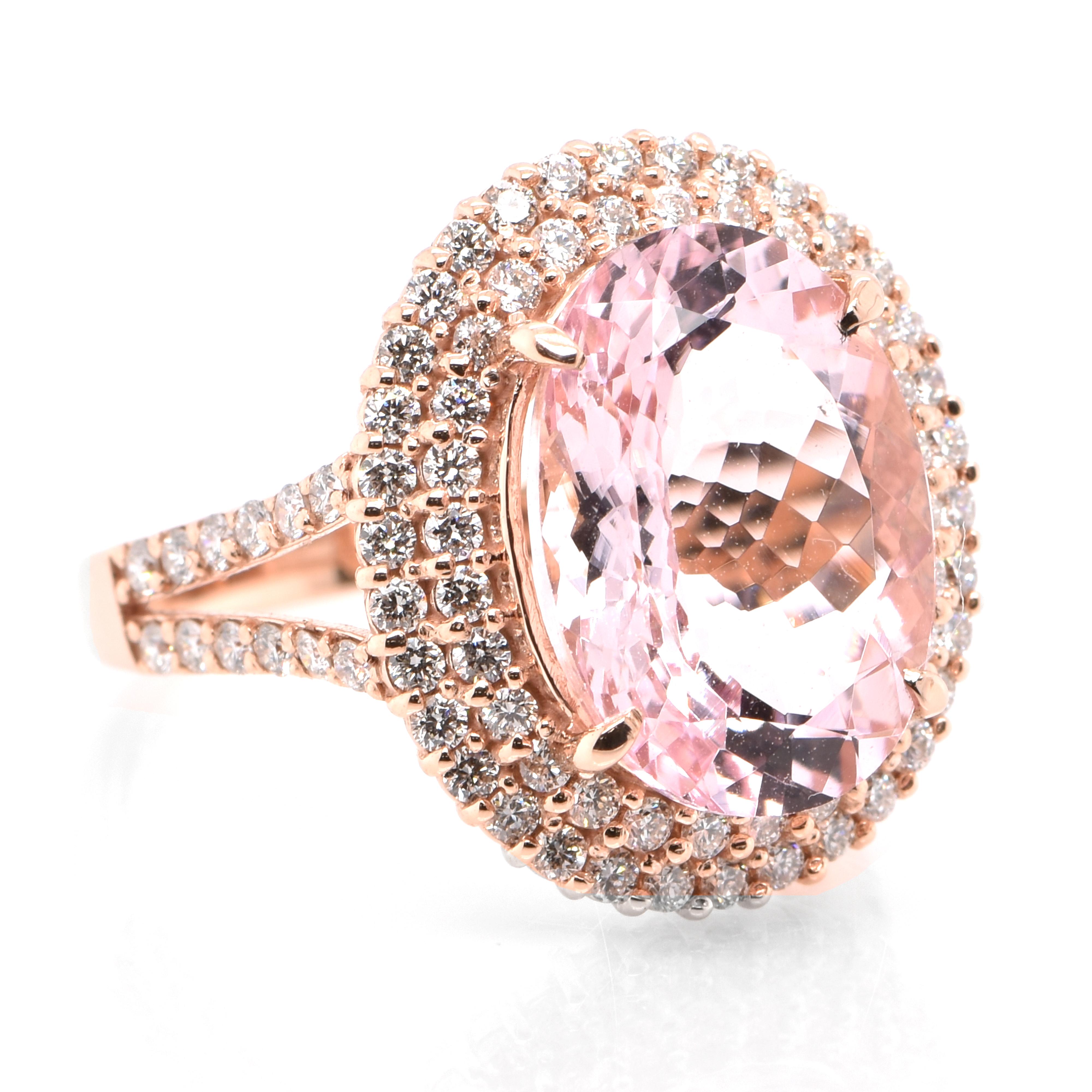 A beautiful Cocktail Ring featuring a 5.38 Carat, Natural Morganite (Pink Beryl) and 0.86 Carats of Diamond Accents set in 18 Karat Rose Gold. Having been first discovered in the early 1900s, Morganite was named after the famed banker and gem
