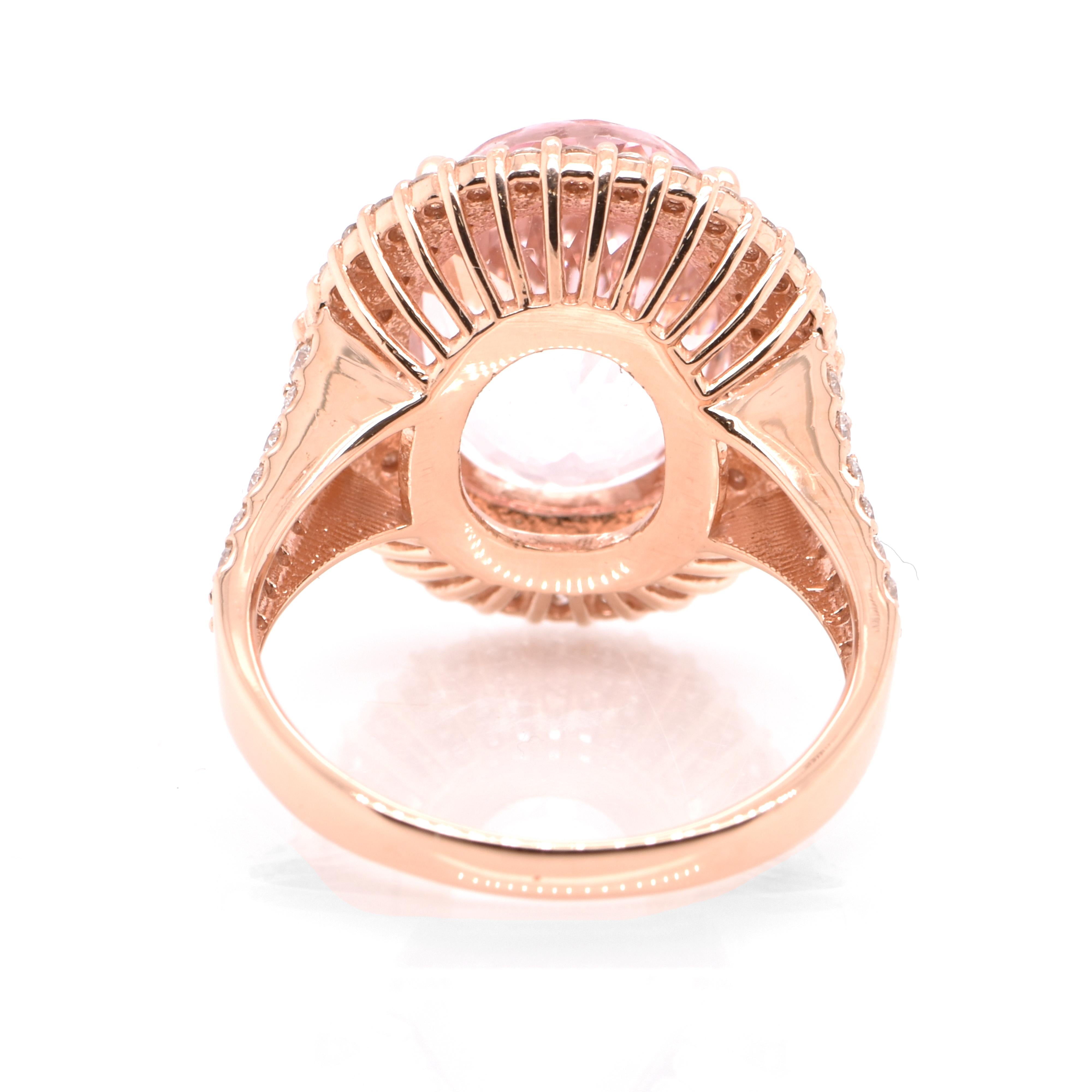 Modern 5.38 Carat Natural Sakura Pink Morganite and Diamond Ring Set in 18K Rose Gold
