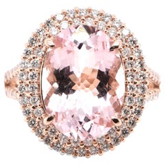 5,38 Karat natürlicher Sakura Rosa Morganit und Diamantring aus 18 Karat Roségold
