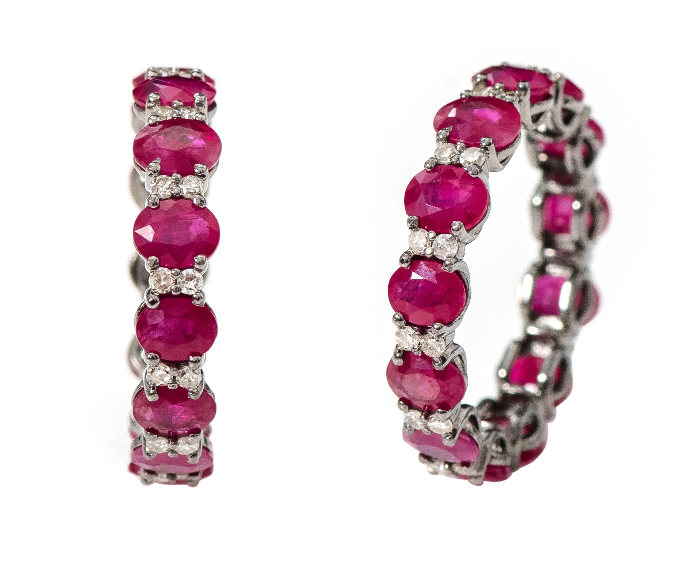 Oval Cut 5.38 Carat Oval-Cut Ruby and Diamond Eternity Band Ring in Victorian Style For Sale