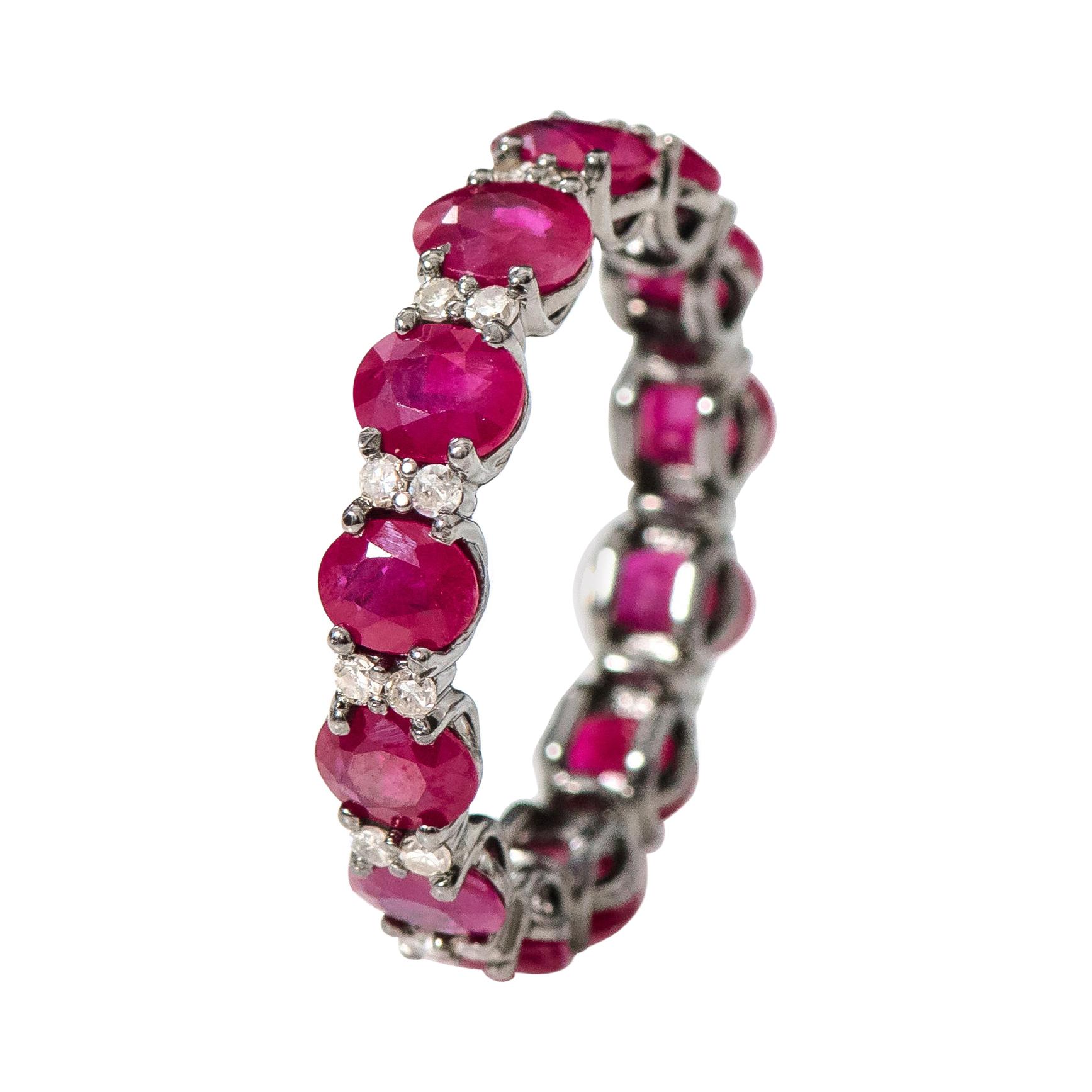 5.38 Carat Oval-Cut Ruby and Diamond Eternity Band Ring in Victorian Style For Sale