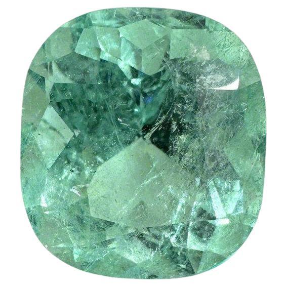 5.38 Carat Seafoam Green Colombian Emerald - Muzo Cushion Cut May Birthstone