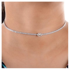 5.38 Carat SI/H Emerald Cut Diamond Choker Necklace 18 Karat Solid White Gold