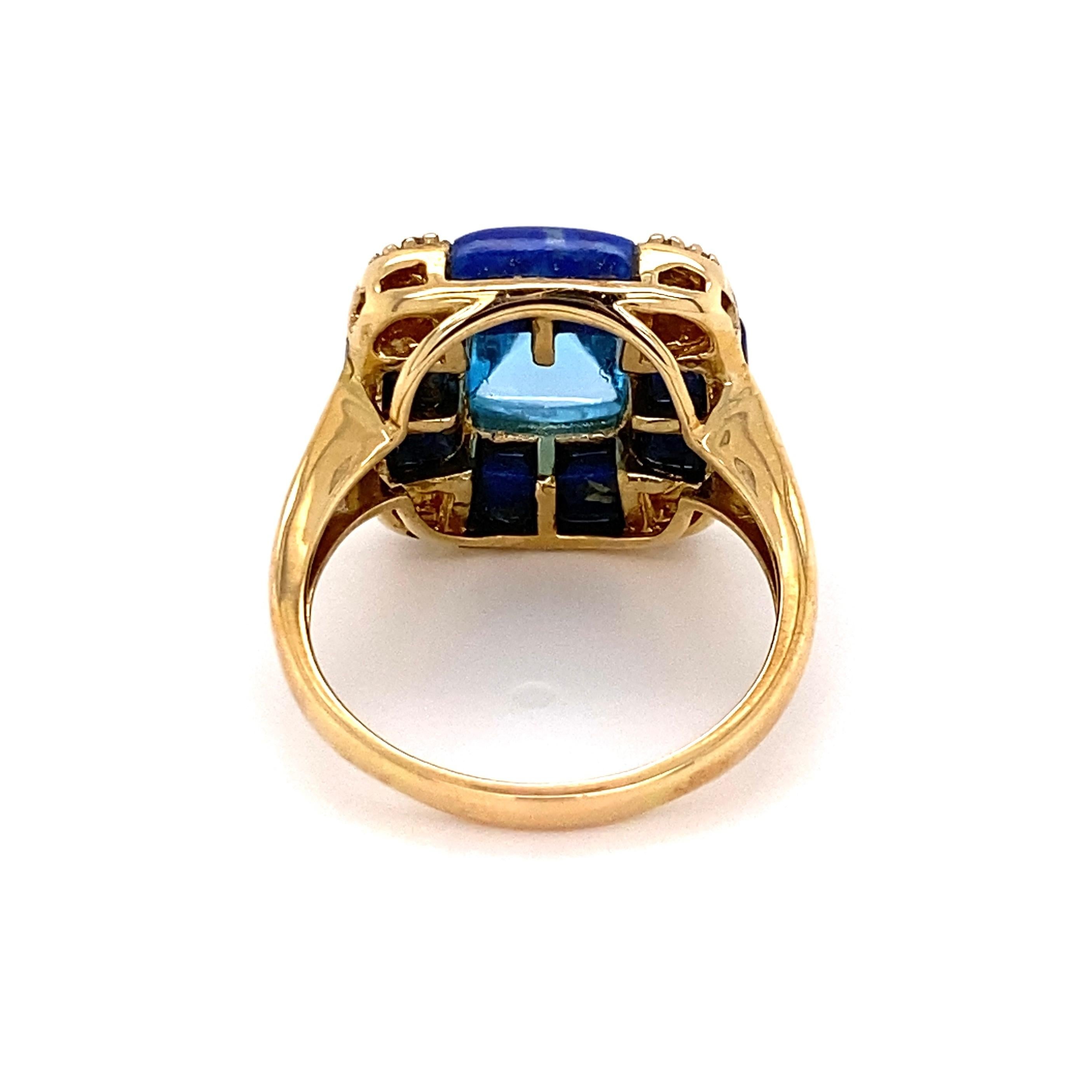 5,38 Karat Zuckerhut Blauer Topas Lapis und Diamant Ring Nachlass Fine Jewelry (Moderne) im Angebot
