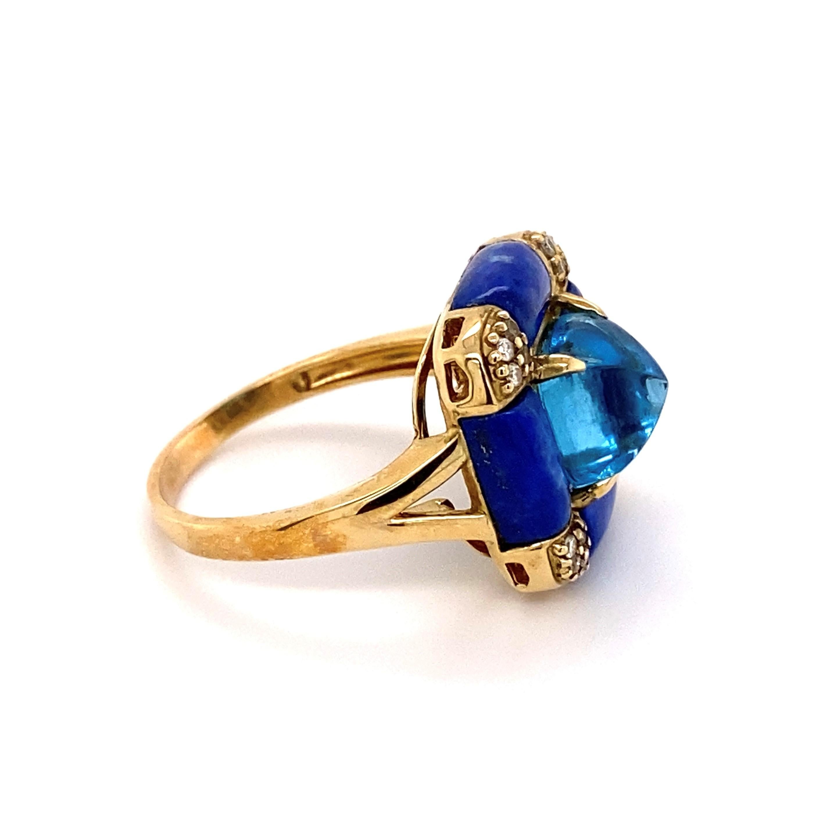 5,38 Karat Zuckerhut Blauer Topas Lapis und Diamant Ring Nachlass Fine Jewelry Damen im Angebot