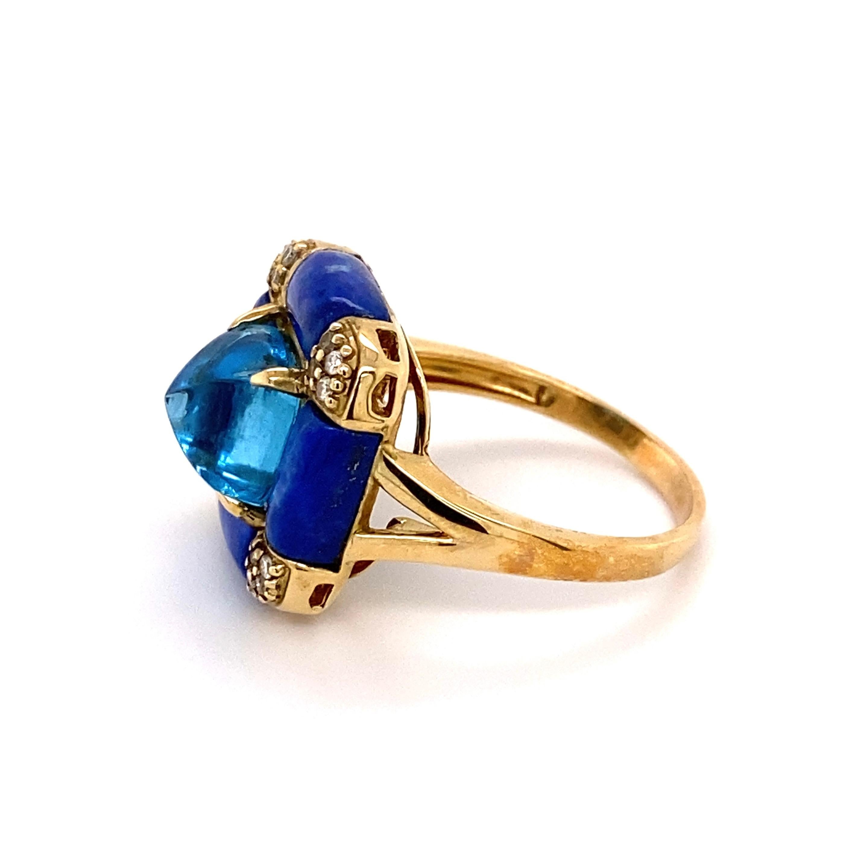 5,38 Karat Zuckerhut Blauer Topas Lapis und Diamant Ring Nachlass Fine Jewelry im Angebot 2