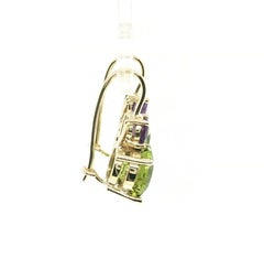 5.38 Carat Total Peridot and Amethyst Gold Drop Earrings