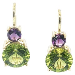 5.38 Carat Total Peridot and Amethyst Gold Drop Earrings