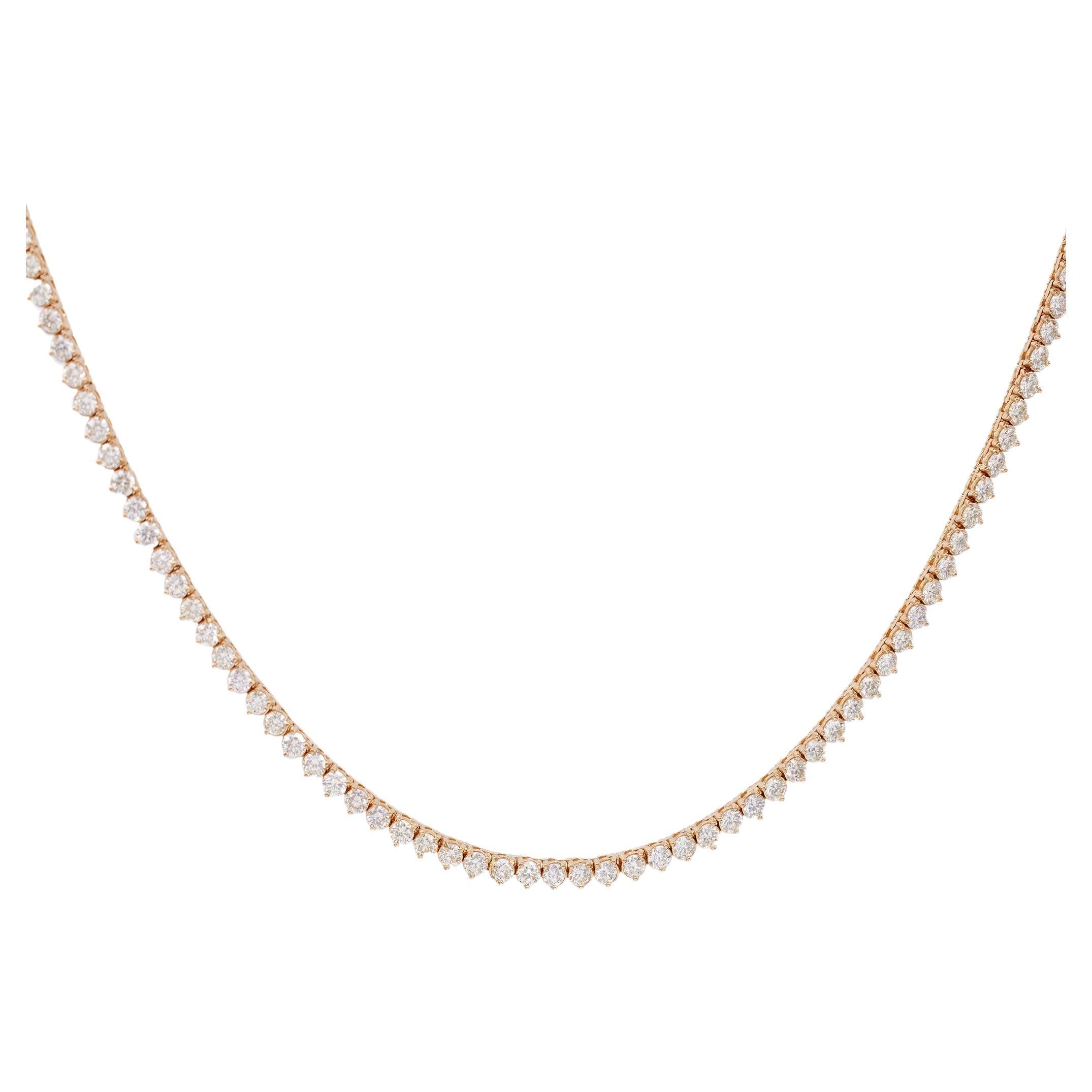 5.38 Carat Total Weight Diamond 14k Yellow Gold Tennis Necklace For Sale