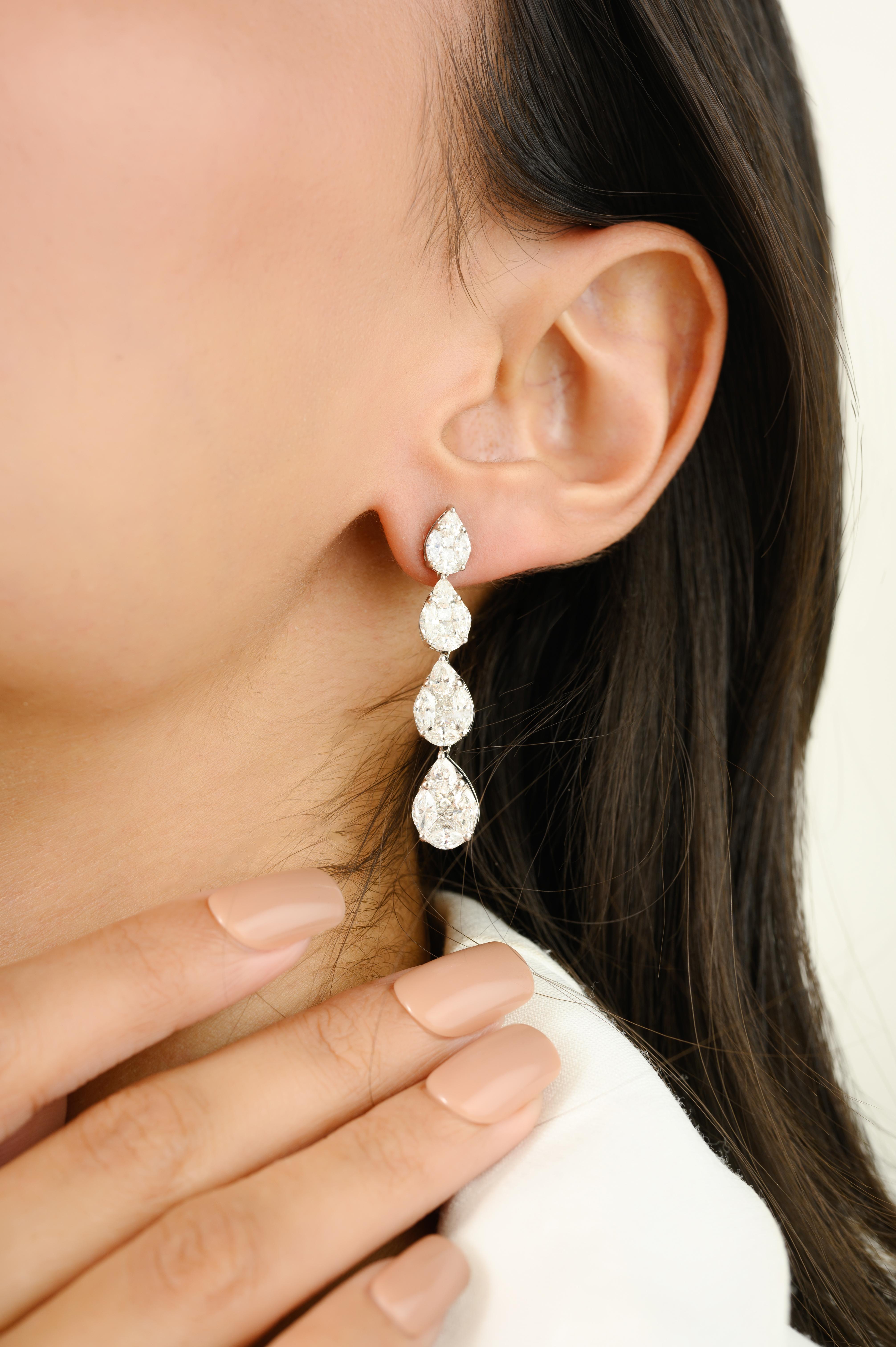 5.38 CTW Certified Diamond Dangle Drop Earrings for Engagement in 18K Gold to make a statement with your look. You shall need dangle earrings to make a statement with your look. These earrings create a sparkling, luxurious look featuring round cut