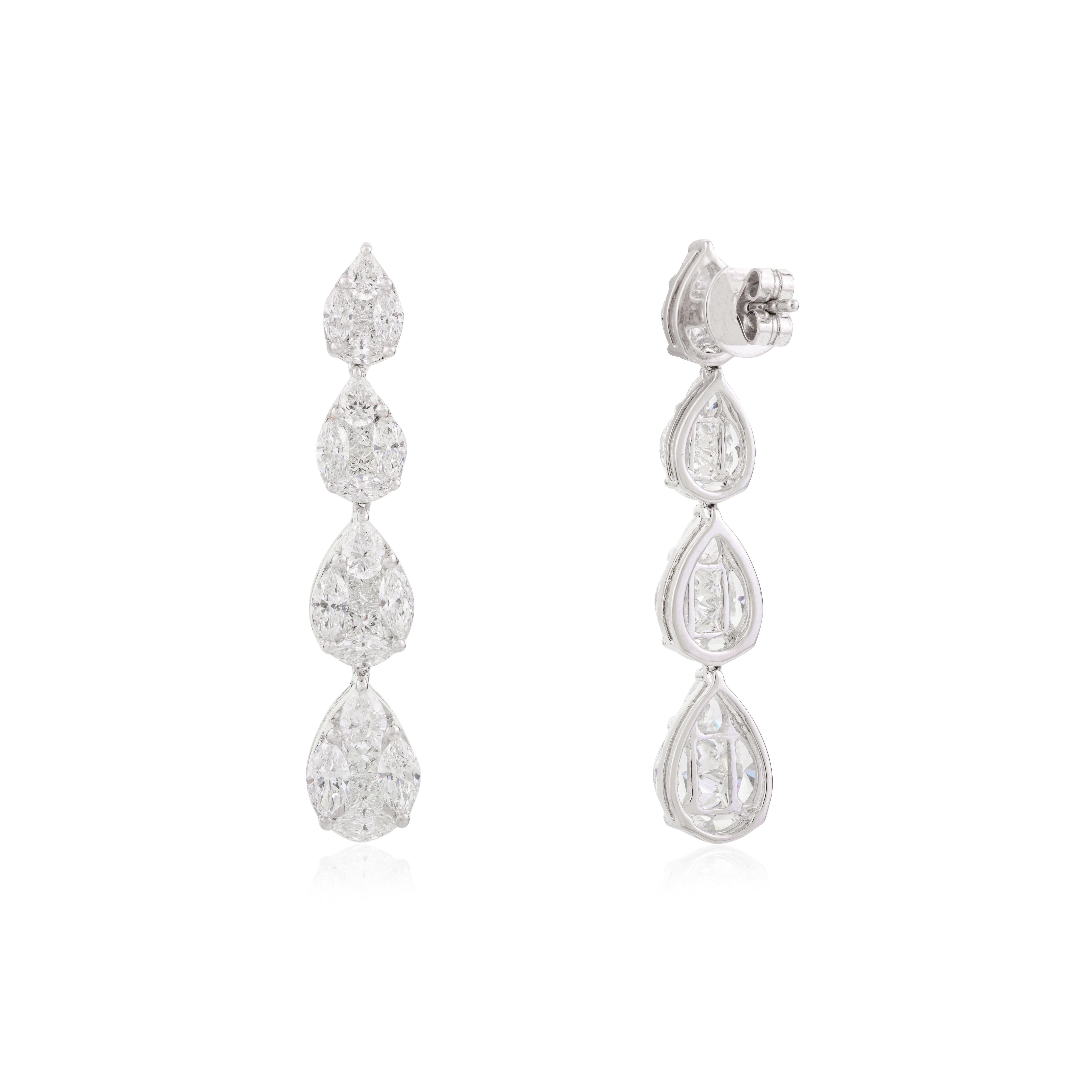 5.38 CTW Certified Diamond Dangle Drop Earrings for Engagement in 18k White Gold For Sale 1