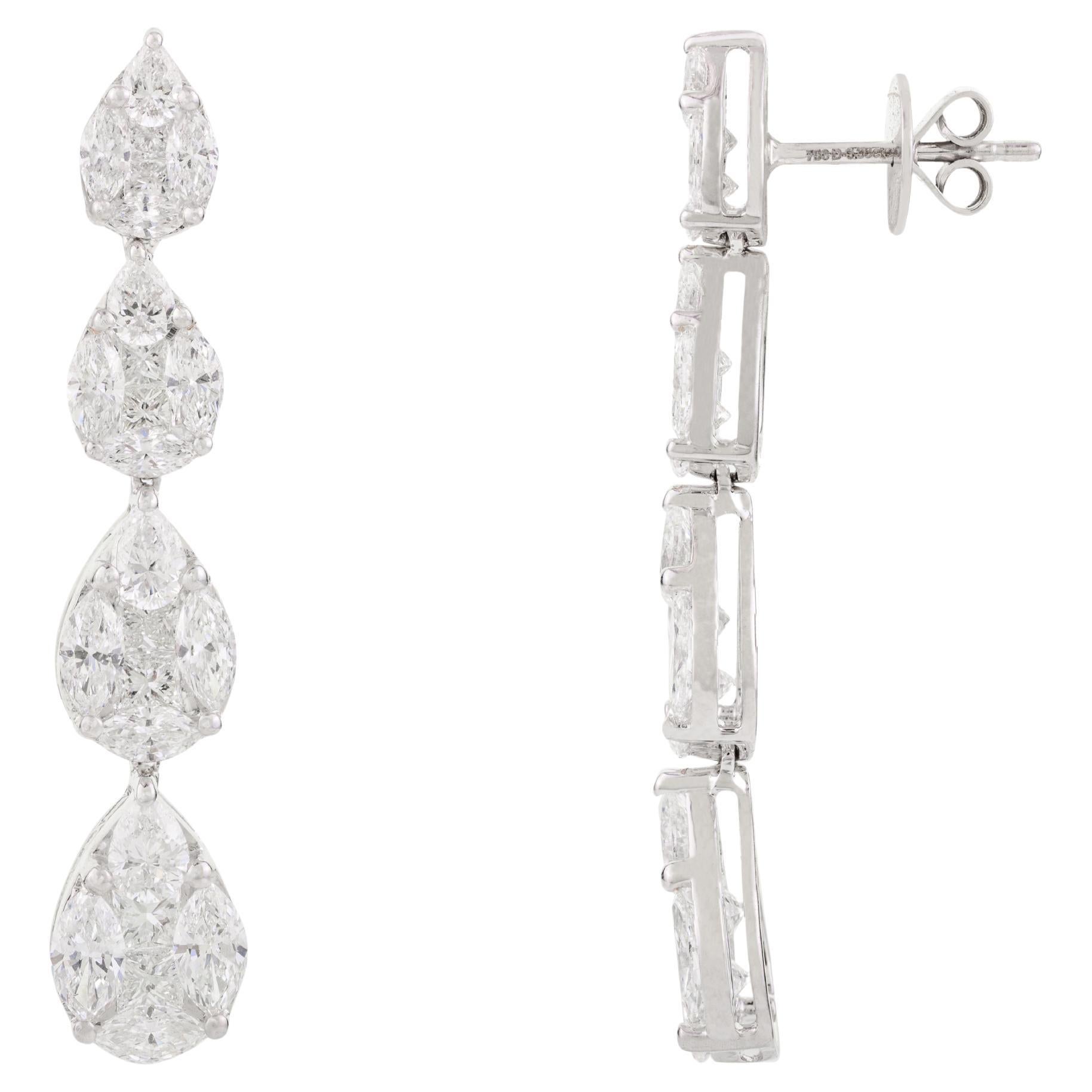 5.38 CTW Certified Diamond Dangle Drop Earrings for Engagement in 18k White Gold For Sale