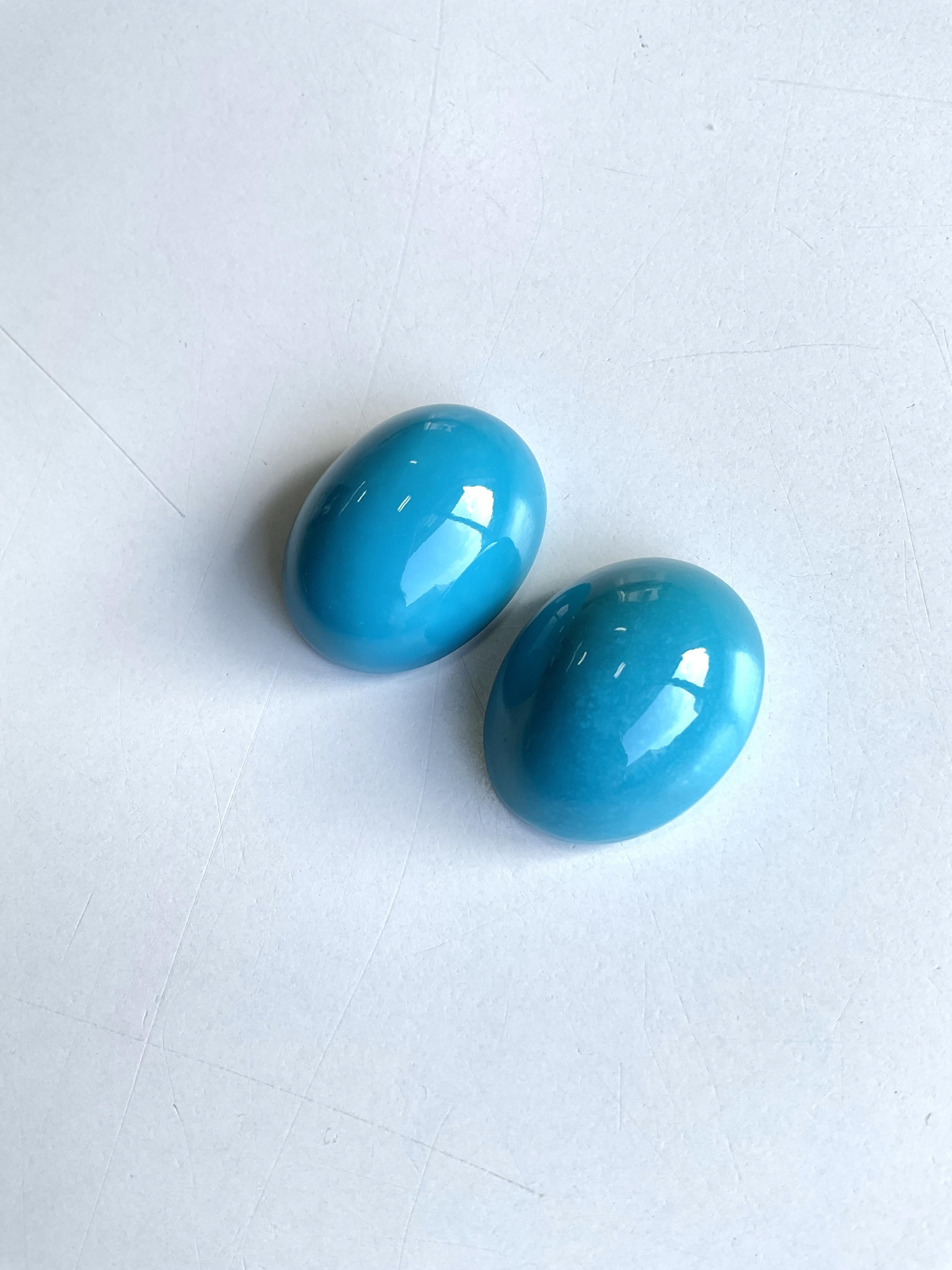 53.80 Carats Turquoise Arizona Cabochons 2 Pieces Paire Pour Bijoux Gemmes Naturelles Neuf - En vente à Jaipur, RJ