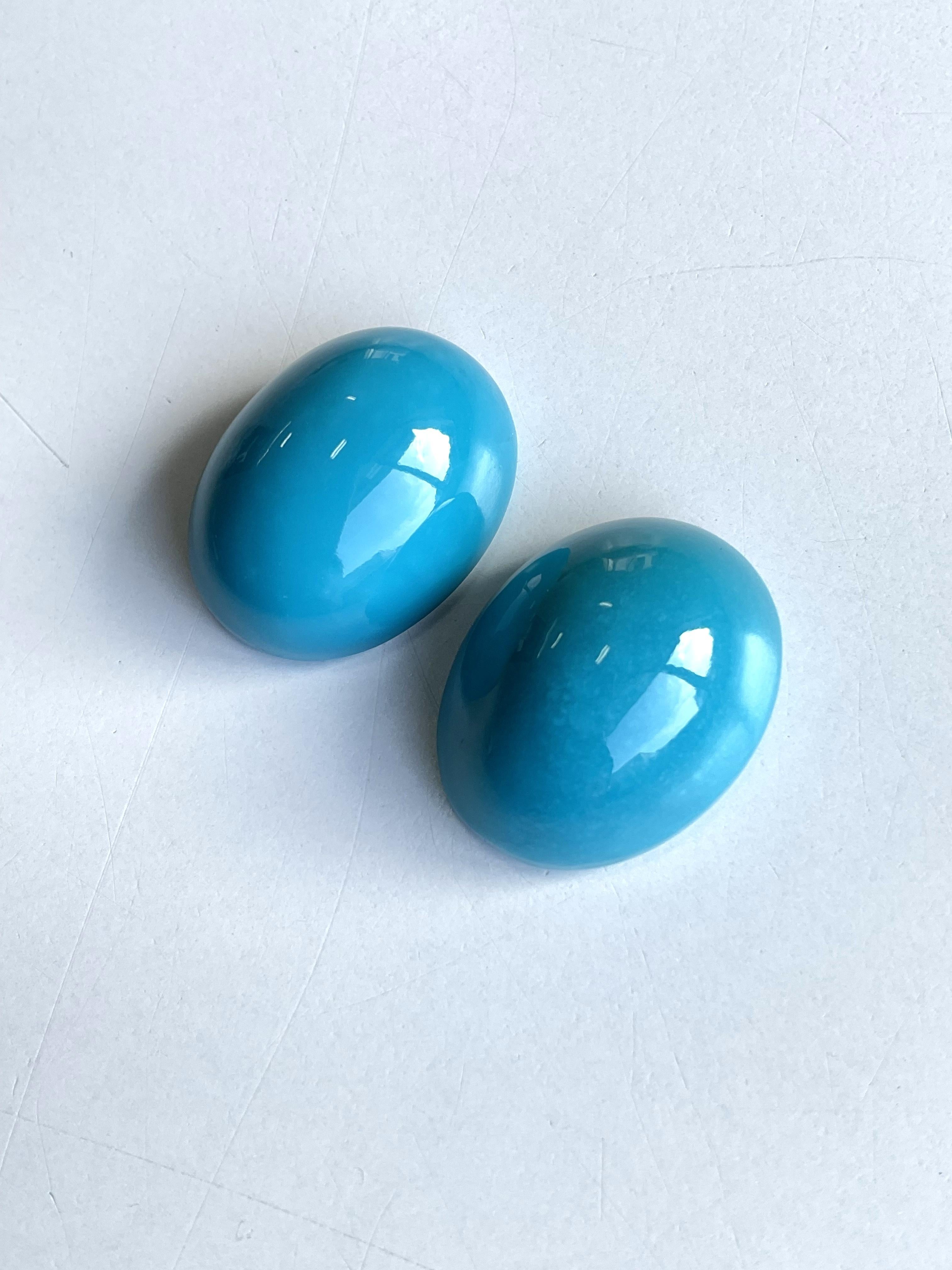 53.80 Carats Turquoise Arizona Cabochons 2 Pieces Paire Pour Bijoux Gemmes Naturelles Unisexe en vente